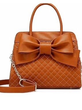 Elegant Quilted Tan Bow Satchel